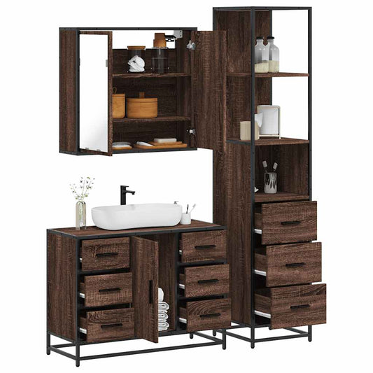 vidaXL 3 Piece Bathroom Furniture Set Brown Oak Engineered Wood