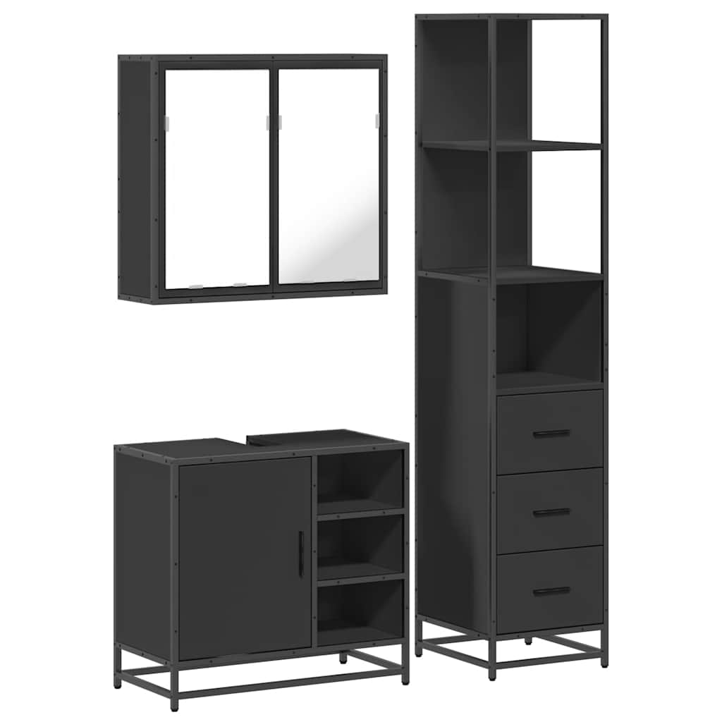 vidaXL 3 Piece Bathroom Furniture Set Black Engineered Wood