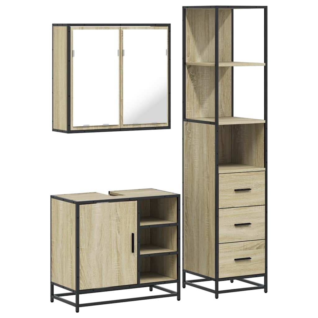 vidaXL 3 Piece Bathroom Furniture Set Sonoma Oak Engineered Wood