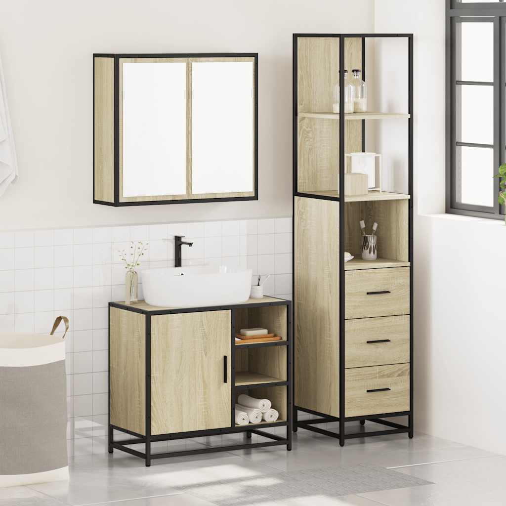 vidaXL 3 Piece Bathroom Furniture Set Sonoma Oak Engineered Wood