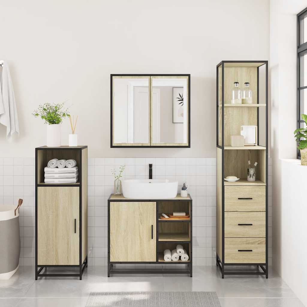 vidaXL 3 Piece Bathroom Furniture Set Sonoma Oak Engineered Wood