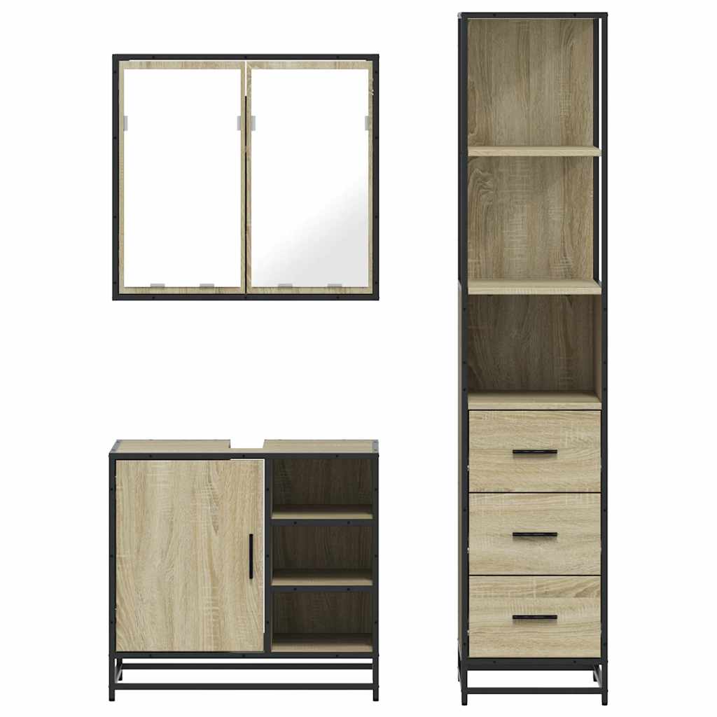 vidaXL 3 Piece Bathroom Furniture Set Sonoma Oak Engineered Wood