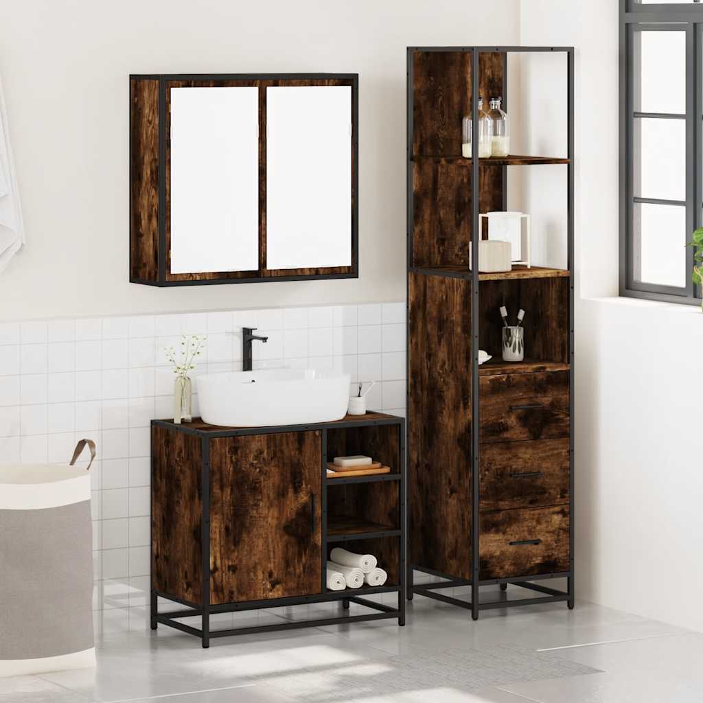 vidaXL 3 Piece Bathroom Furniture Set Smoked Oak Engineered Wood