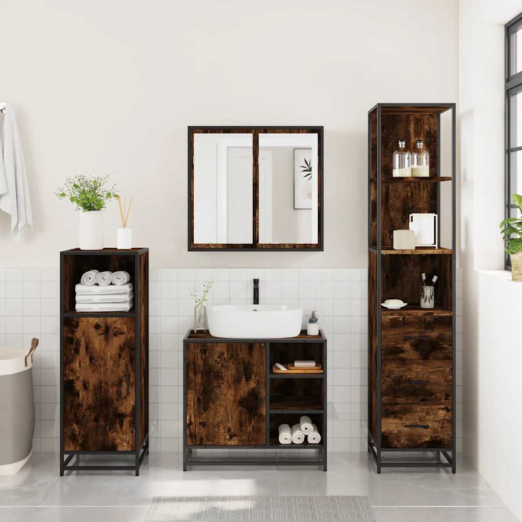 vidaXL 3 Piece Bathroom Furniture Set Smoked Oak Engineered Wood