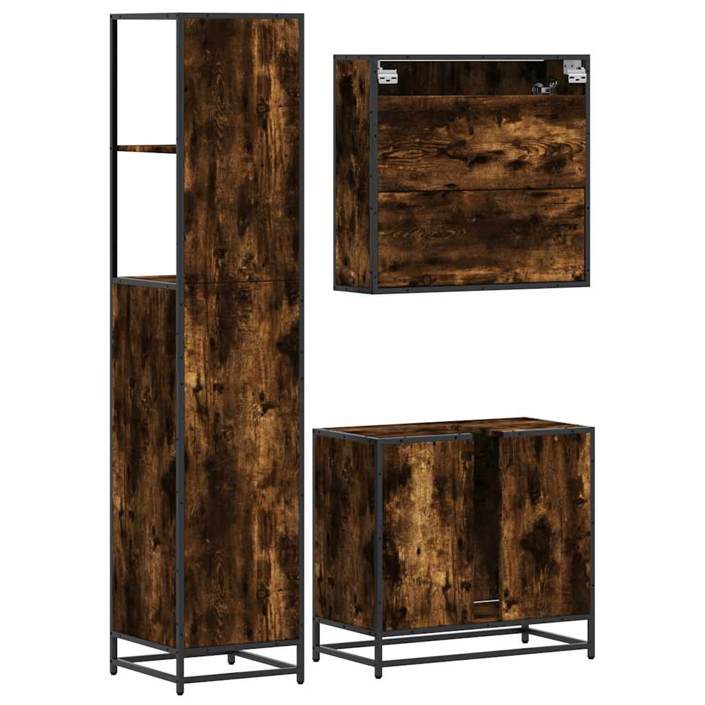 vidaXL 3 Piece Bathroom Furniture Set Smoked Oak Engineered Wood