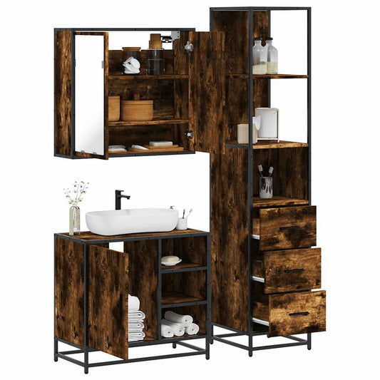 vidaXL 3 Piece Bathroom Furniture Set Smoked Oak Engineered Wood