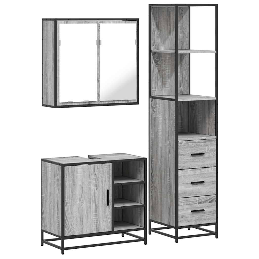 vidaXL 3 Piece Bathroom Furniture Set Grey Sonoma Engineered Wood