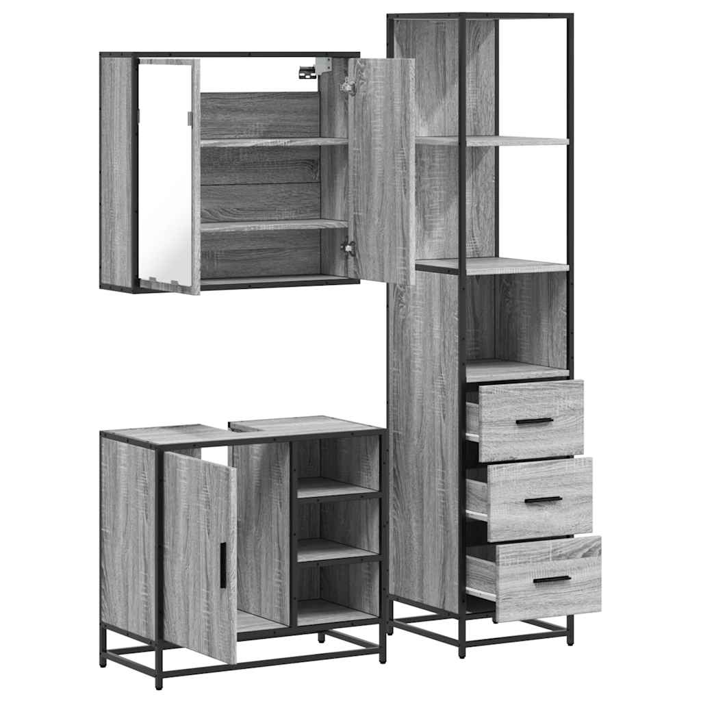 vidaXL 3 Piece Bathroom Furniture Set Grey Sonoma Engineered Wood