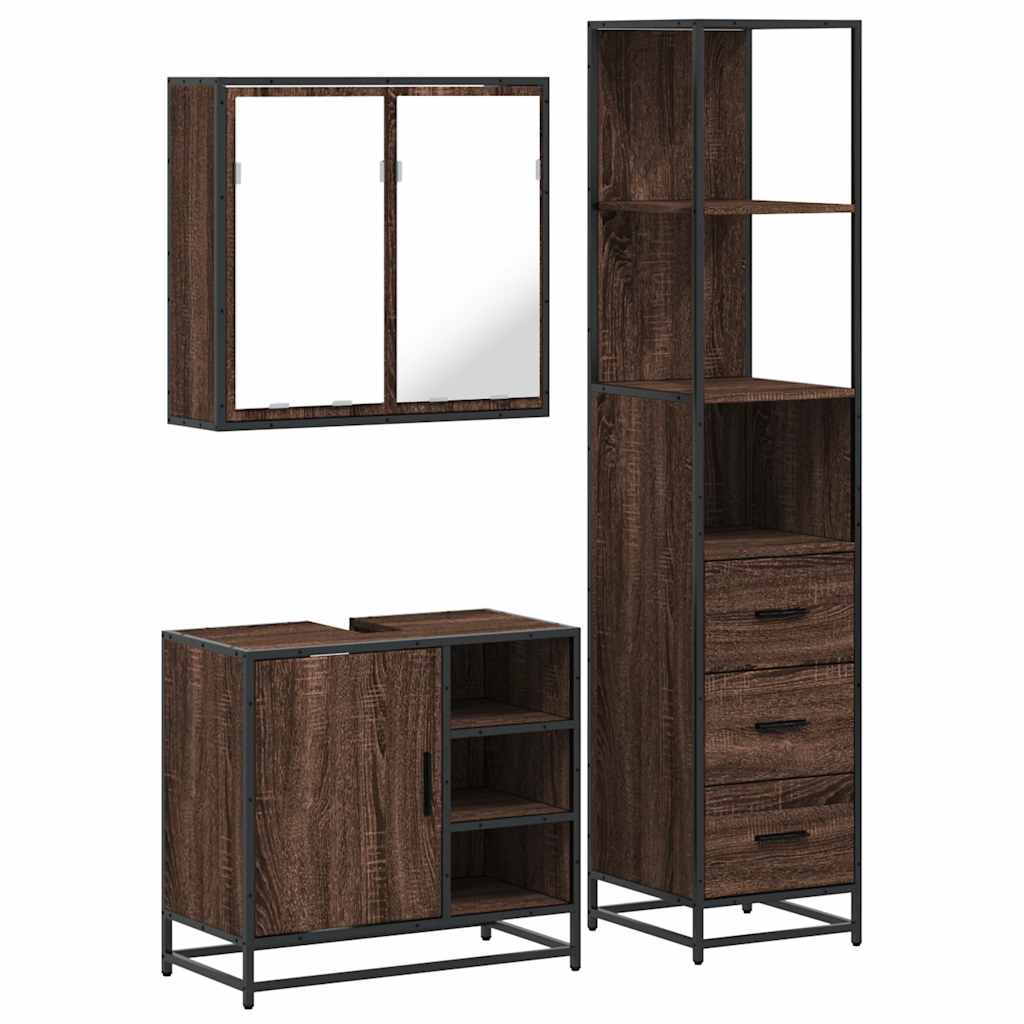 vidaXL 3 Piece Bathroom Furniture Set Brown Oak Engineered Wood