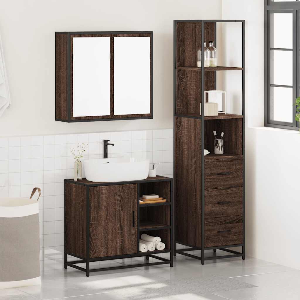 vidaXL 3 Piece Bathroom Furniture Set Brown Oak Engineered Wood