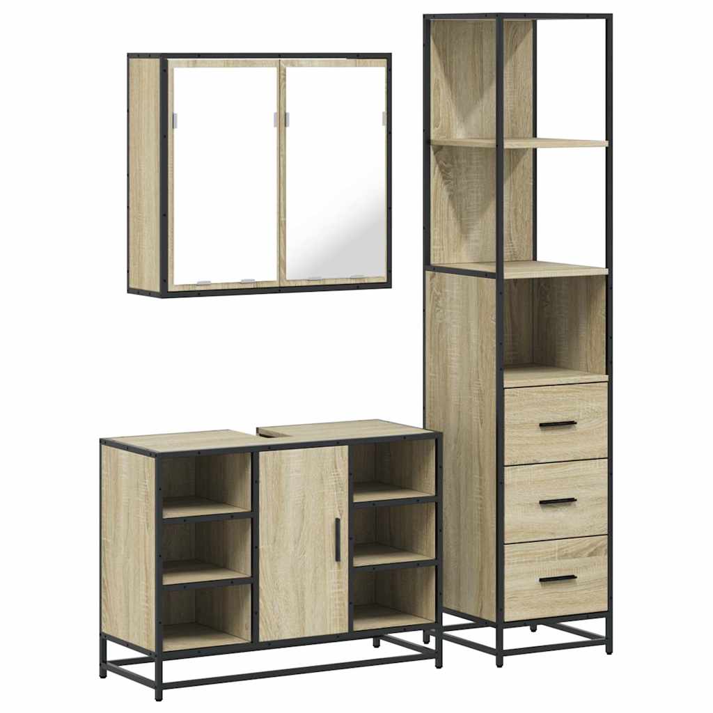 vidaXL 3 Piece Bathroom Furniture Set Sonoma Oak Engineered Wood