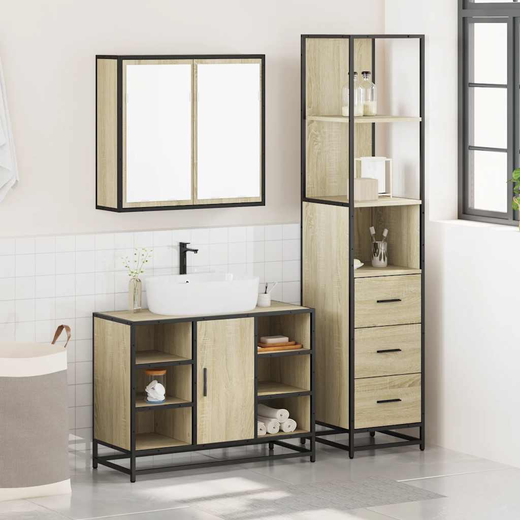 vidaXL 3 Piece Bathroom Furniture Set Sonoma Oak Engineered Wood