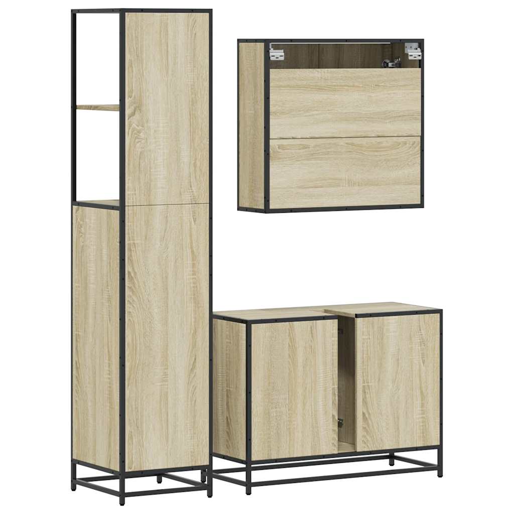 vidaXL 3 Piece Bathroom Furniture Set Sonoma Oak Engineered Wood