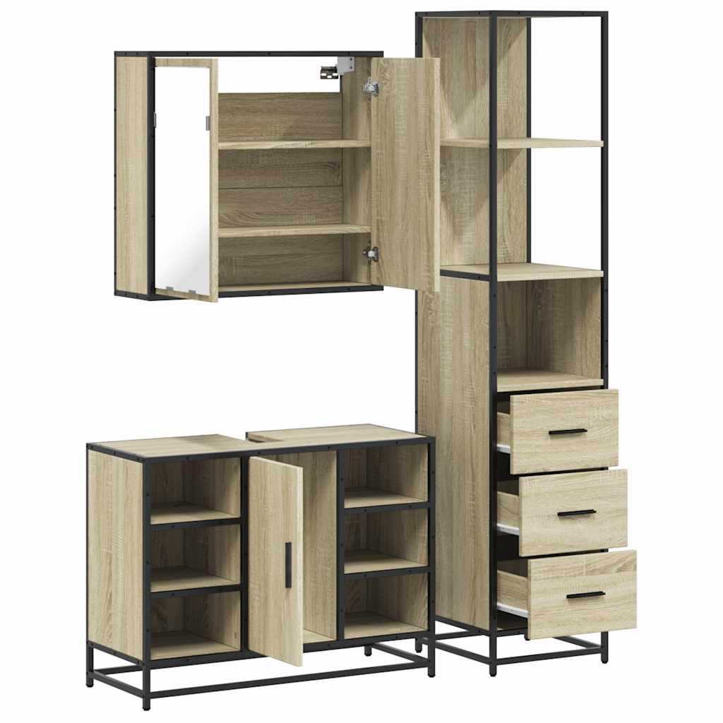 vidaXL 3 Piece Bathroom Furniture Set Sonoma Oak Engineered Wood