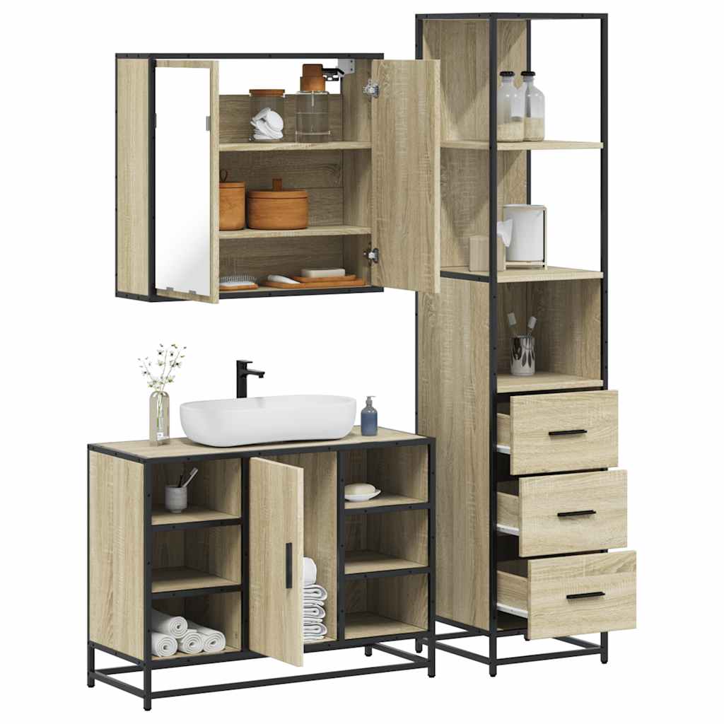 vidaXL 3 Piece Bathroom Furniture Set Sonoma Oak Engineered Wood