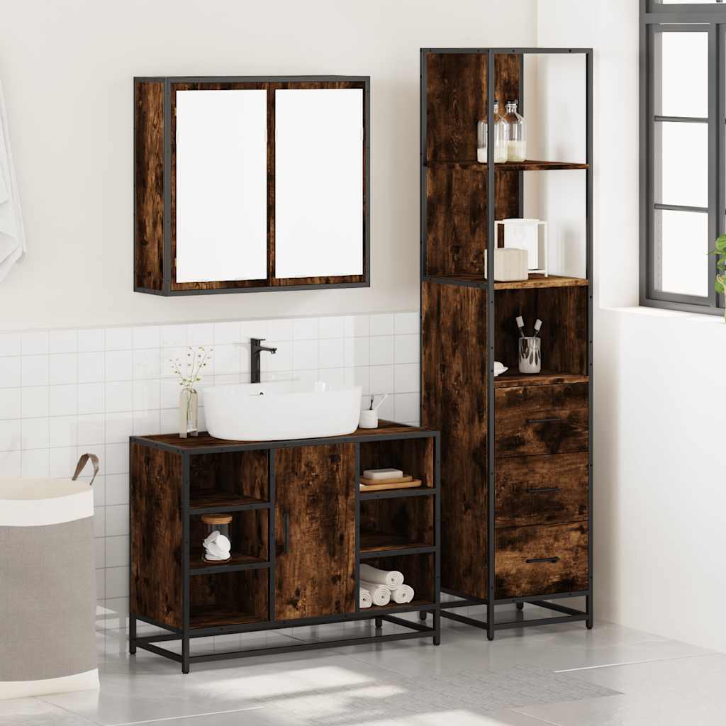 vidaXL 3 Piece Bathroom Furniture Set Smoked Oak Engineered Wood