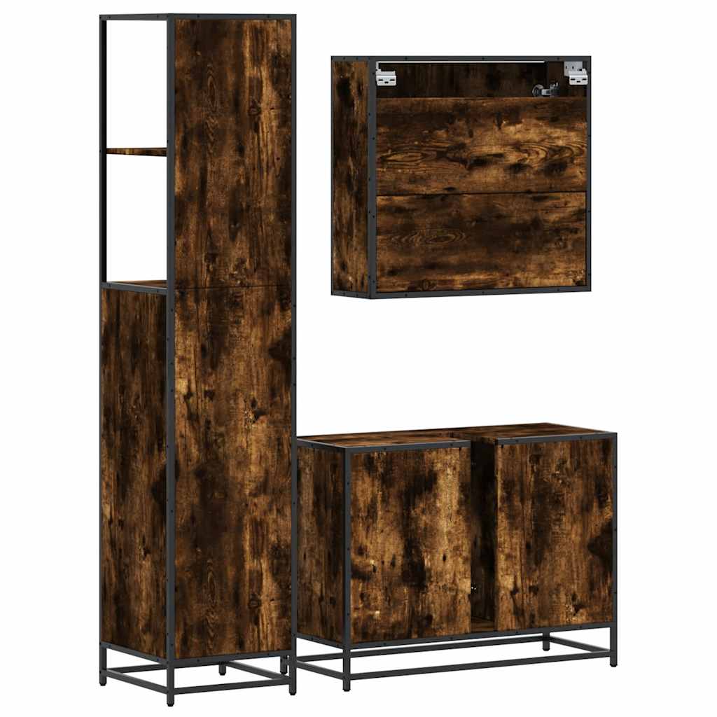 vidaXL 3 Piece Bathroom Furniture Set Smoked Oak Engineered Wood