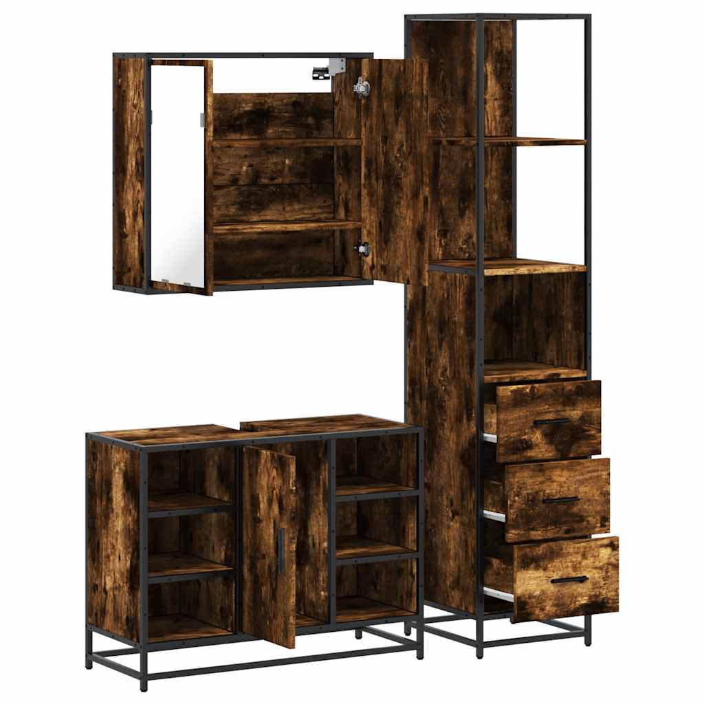 vidaXL 3 Piece Bathroom Furniture Set Smoked Oak Engineered Wood