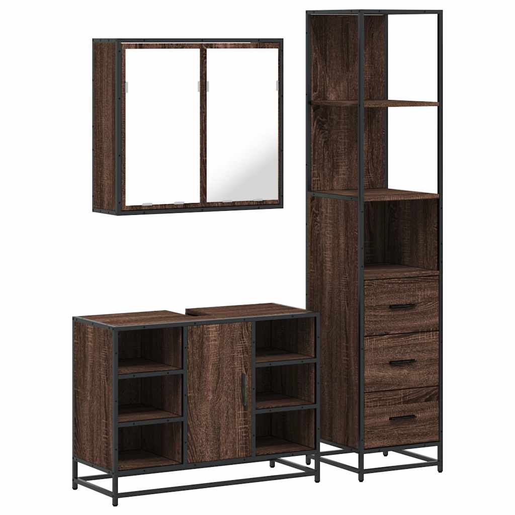 vidaXL 3 Piece Bathroom Furniture Set Brown Oak Engineered Wood