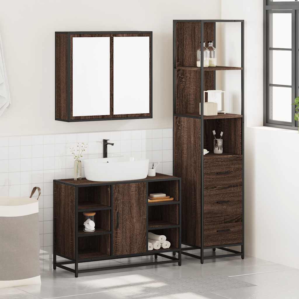 vidaXL 3 Piece Bathroom Furniture Set Brown Oak Engineered Wood