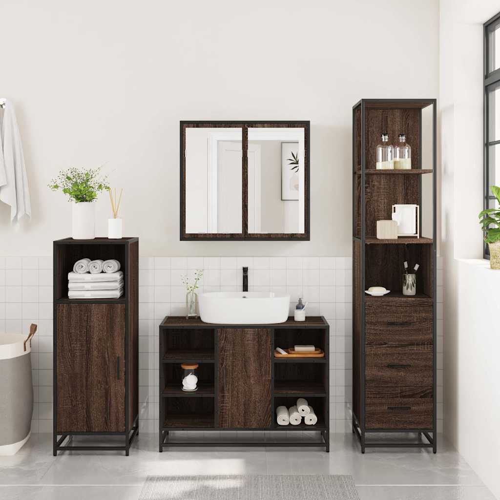 vidaXL 3 Piece Bathroom Furniture Set Brown Oak Engineered Wood