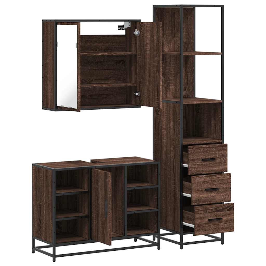 vidaXL 3 Piece Bathroom Furniture Set Brown Oak Engineered Wood