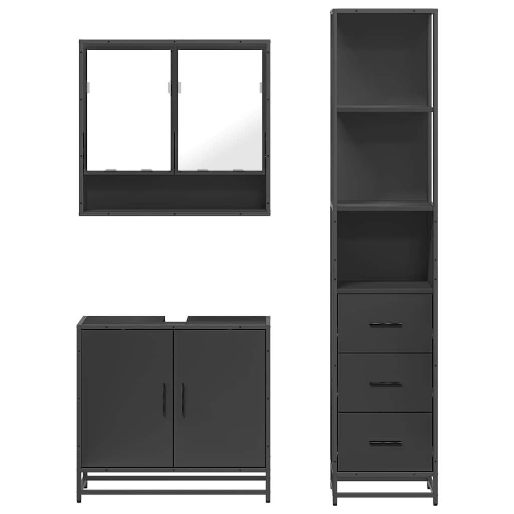 vidaXL 3 Piece Bathroom Furniture Set Black Engineered Wood