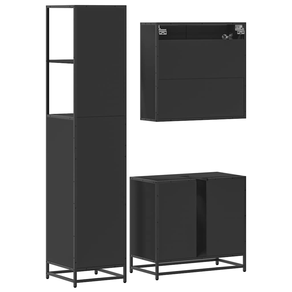 vidaXL 3 Piece Bathroom Furniture Set Black Engineered Wood