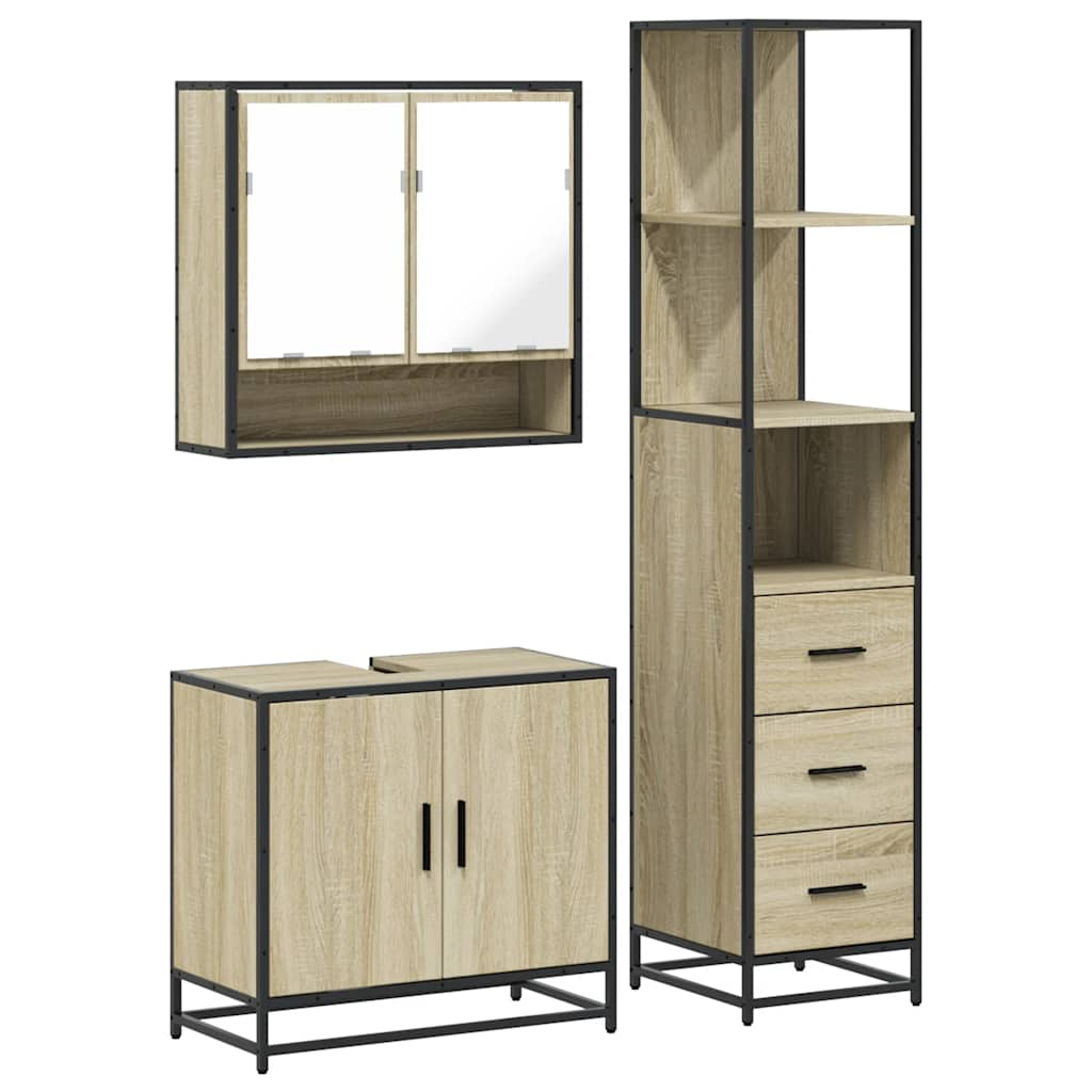 vidaXL 3 Piece Bathroom Furniture Set Sonoma Oak Engineered Wood