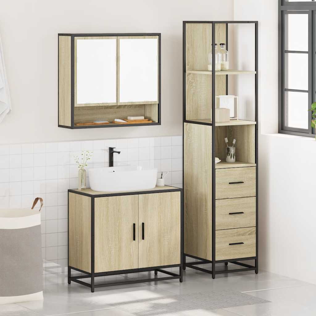 vidaXL 3 Piece Bathroom Furniture Set Sonoma Oak Engineered Wood