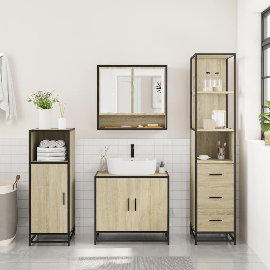 vidaXL 3 Piece Bathroom Furniture Set Sonoma Oak Engineered Wood