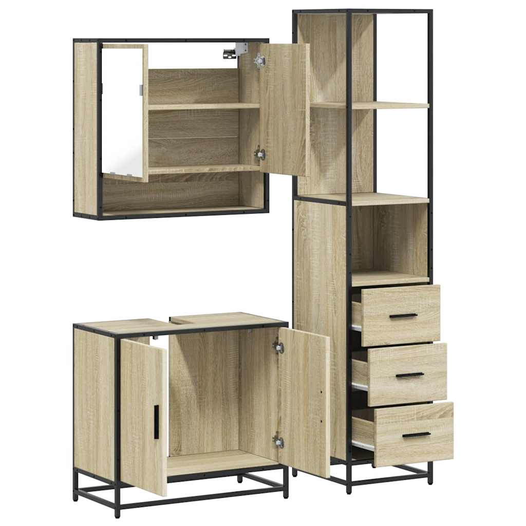 vidaXL 3 Piece Bathroom Furniture Set Sonoma Oak Engineered Wood