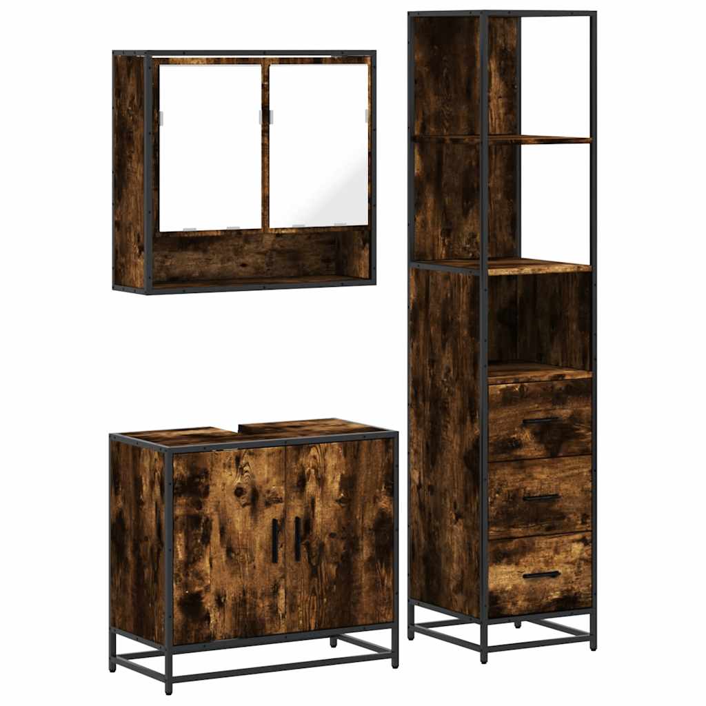 vidaXL 3 Piece Bathroom Furniture Set Smoked Oak Engineered Wood