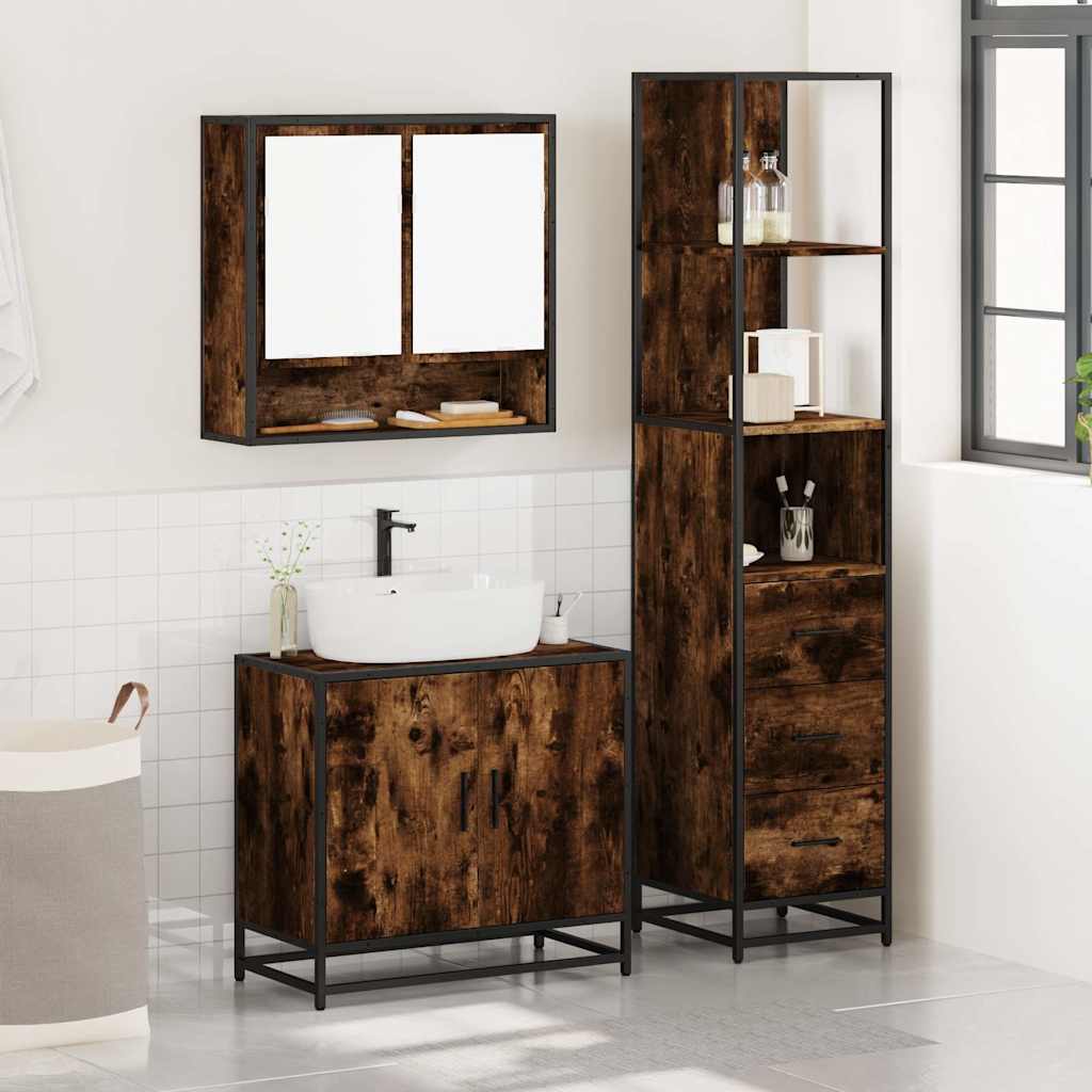 vidaXL 3 Piece Bathroom Furniture Set Smoked Oak Engineered Wood