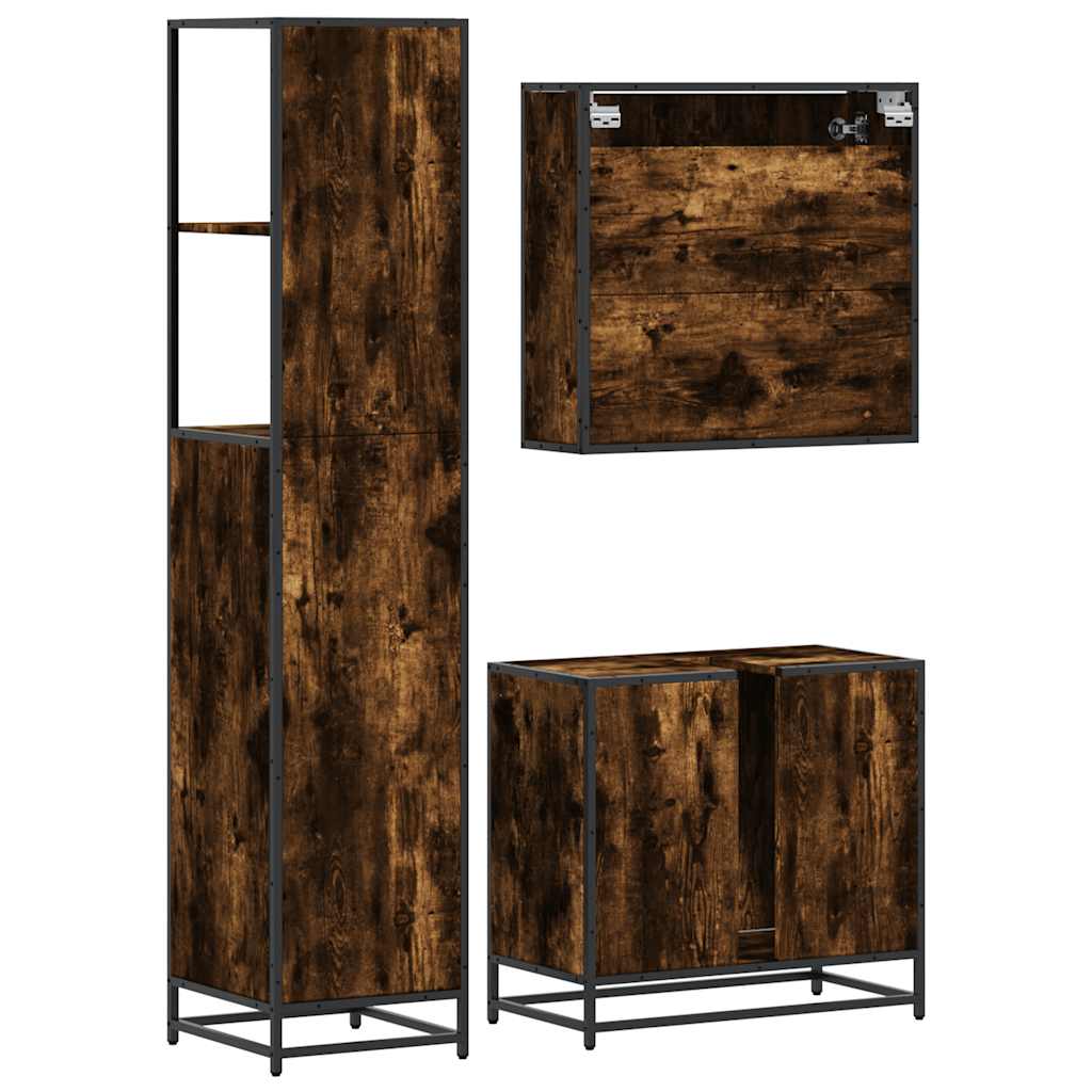 vidaXL 3 Piece Bathroom Furniture Set Smoked Oak Engineered Wood