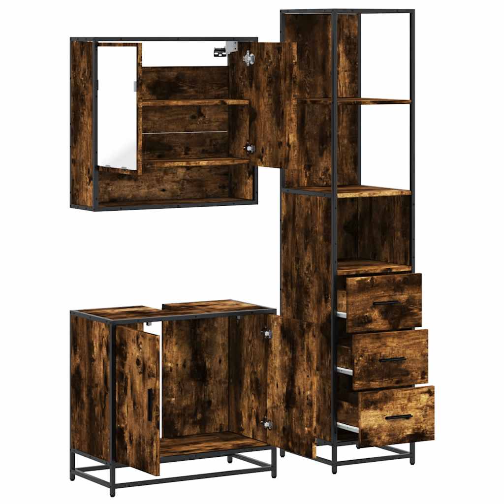 vidaXL 3 Piece Bathroom Furniture Set Smoked Oak Engineered Wood