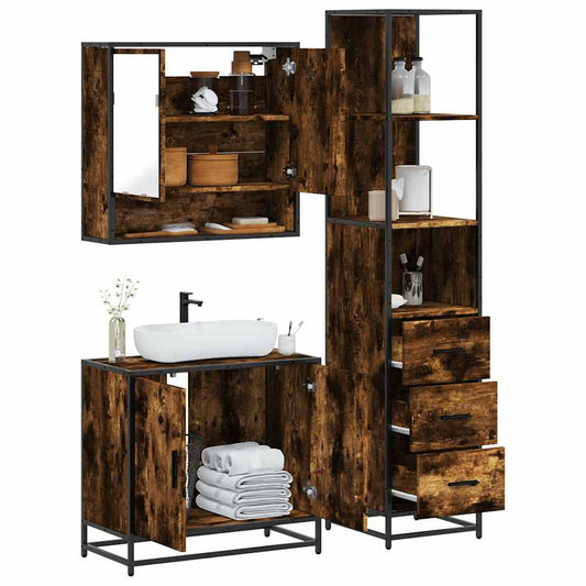 vidaXL 3 Piece Bathroom Furniture Set Smoked Oak Engineered Wood