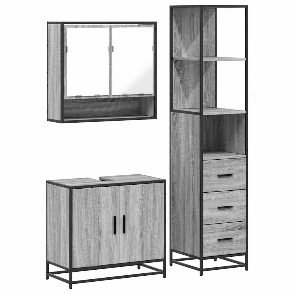 vidaXL 3 Piece Bathroom Furniture Set Grey Sonoma Engineered Wood