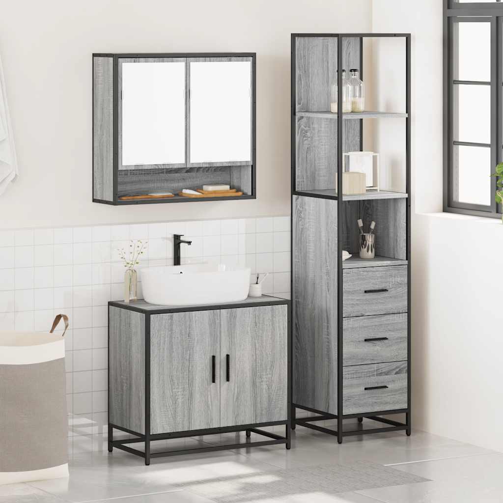 vidaXL 3 Piece Bathroom Furniture Set Grey Sonoma Engineered Wood