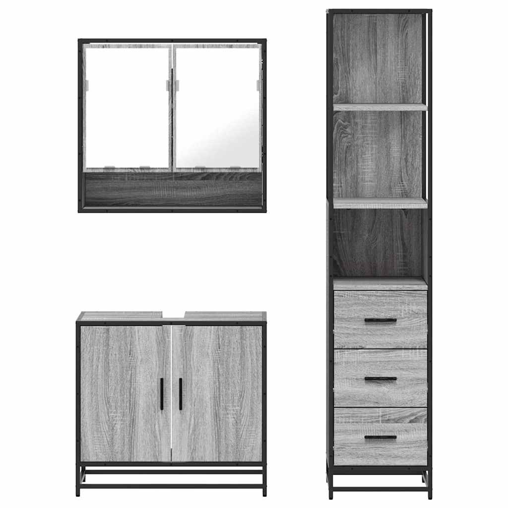 vidaXL 3 Piece Bathroom Furniture Set Grey Sonoma Engineered Wood