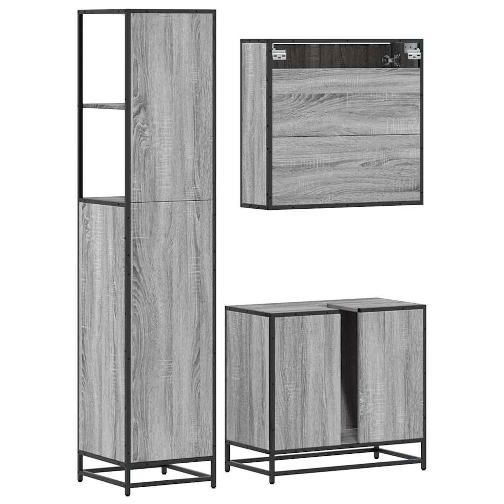 vidaXL 3 Piece Bathroom Furniture Set Grey Sonoma Engineered Wood