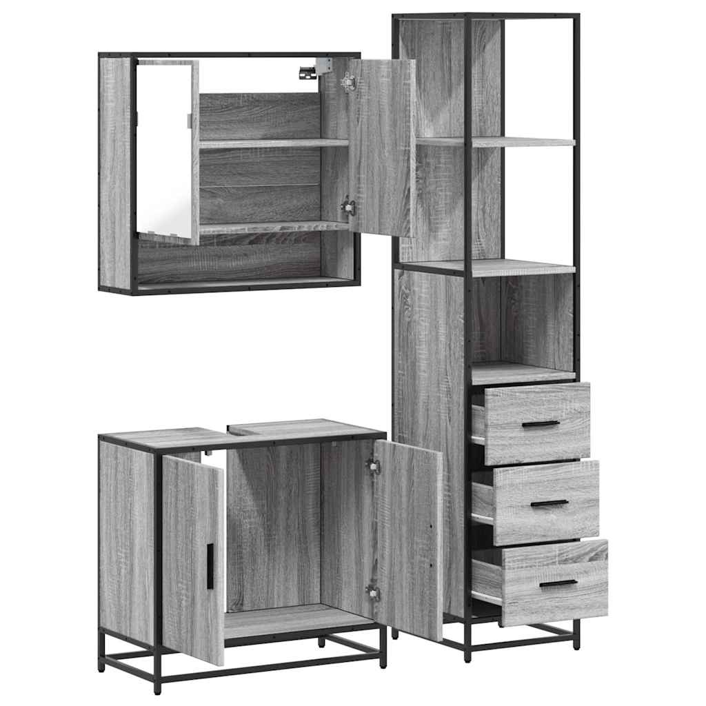 vidaXL 3 Piece Bathroom Furniture Set Grey Sonoma Engineered Wood