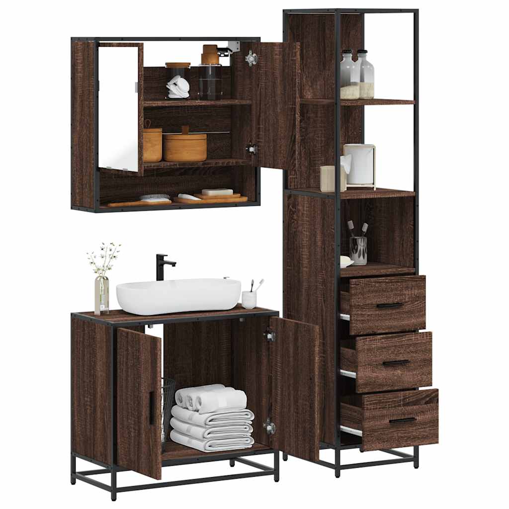 vidaXL 3 Piece Bathroom Furniture Set Brown Oak Engineered Wood