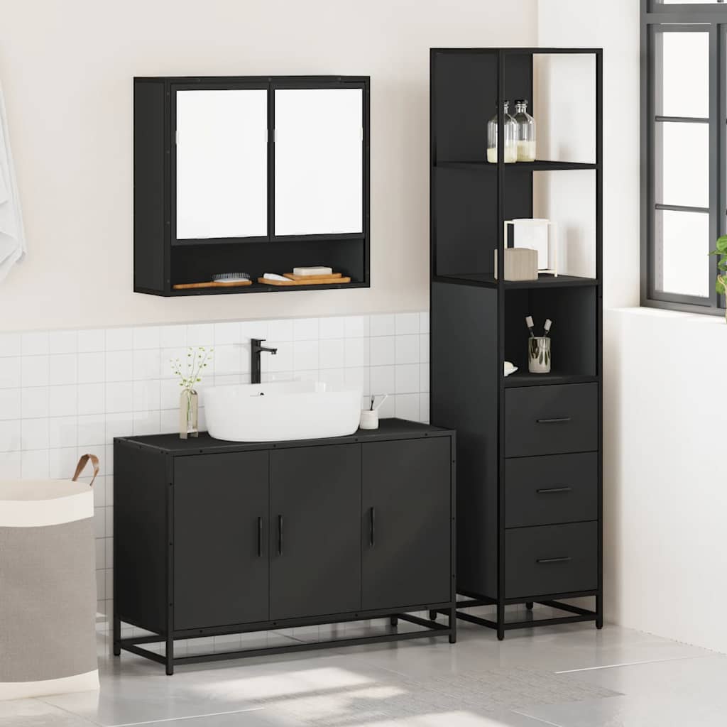 vidaXL 3 Piece Bathroom Furniture Set Black Engineered Wood