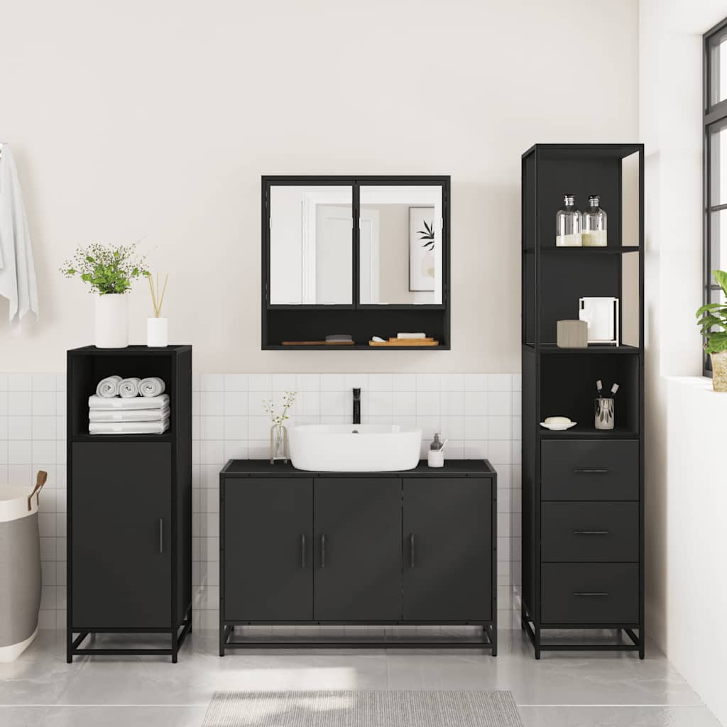 vidaXL 3 Piece Bathroom Furniture Set Black Engineered Wood