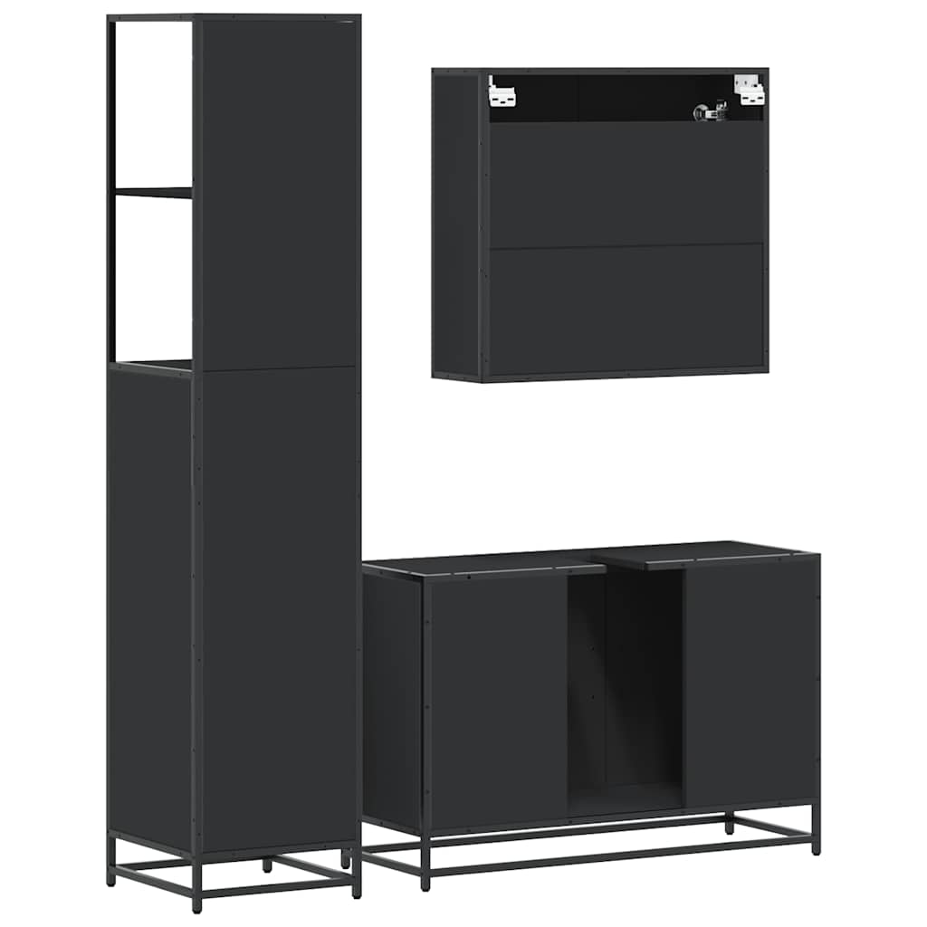 vidaXL 3 Piece Bathroom Furniture Set Black Engineered Wood