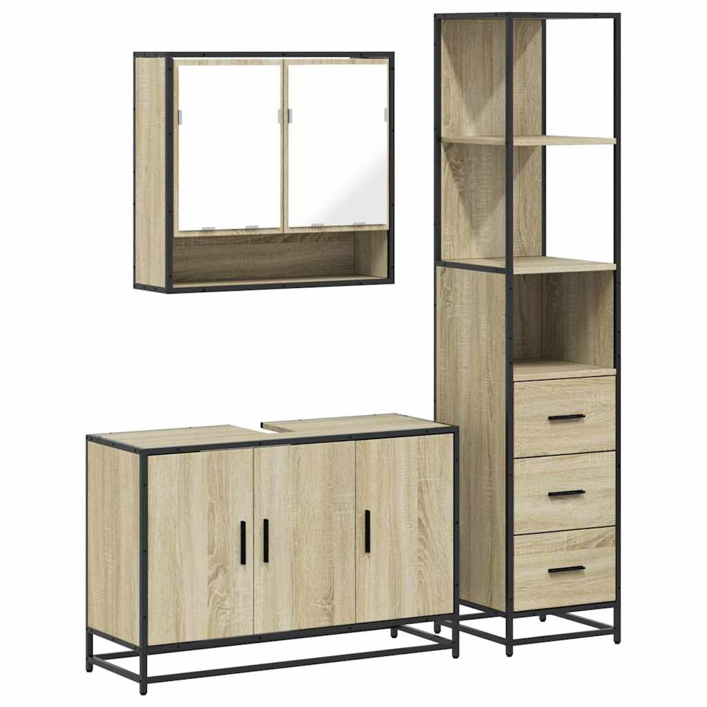 vidaXL 3 Piece Bathroom Furniture Set Sonoma Oak Engineered Wood