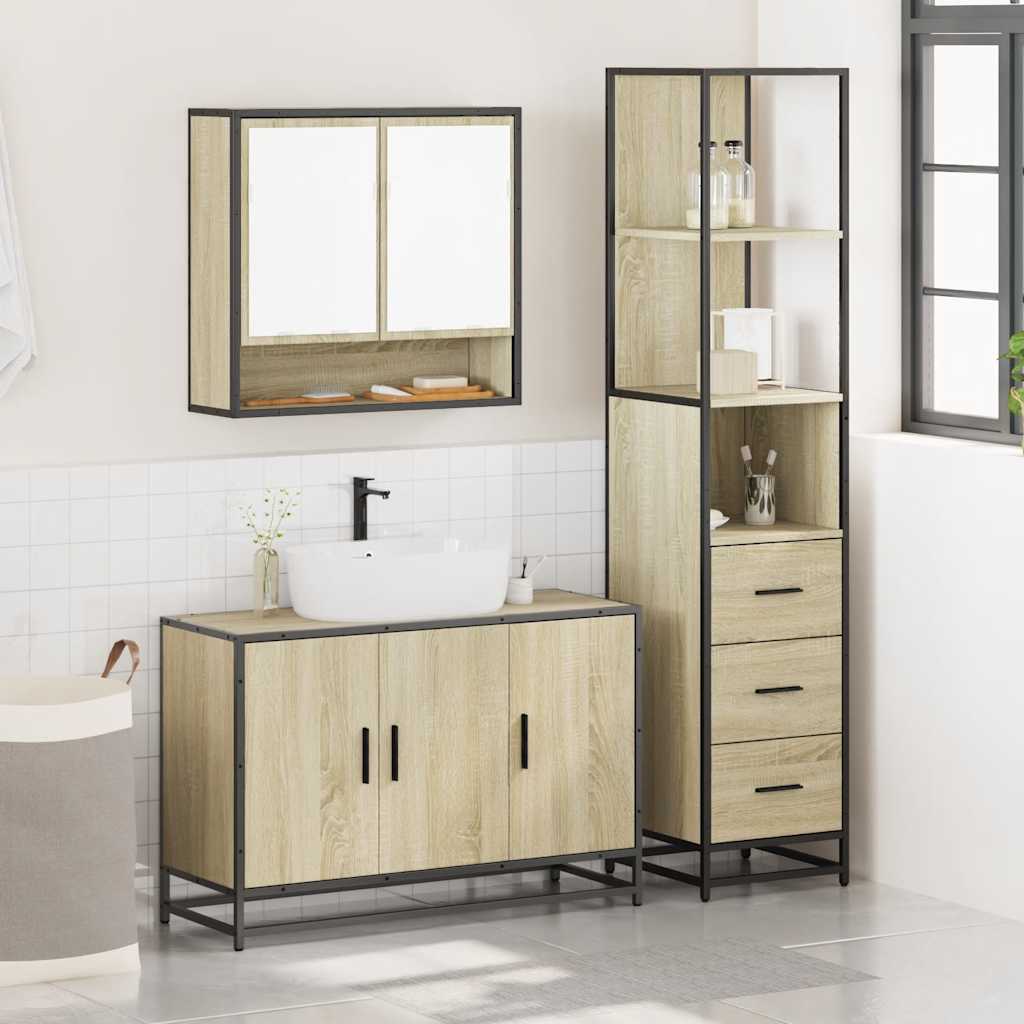 vidaXL 3 Piece Bathroom Furniture Set Sonoma Oak Engineered Wood