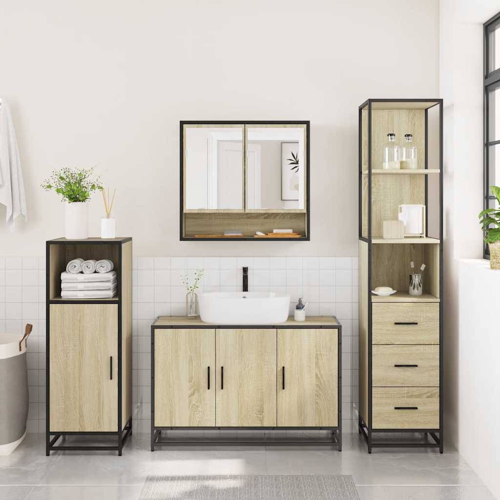 vidaXL 3 Piece Bathroom Furniture Set Sonoma Oak Engineered Wood