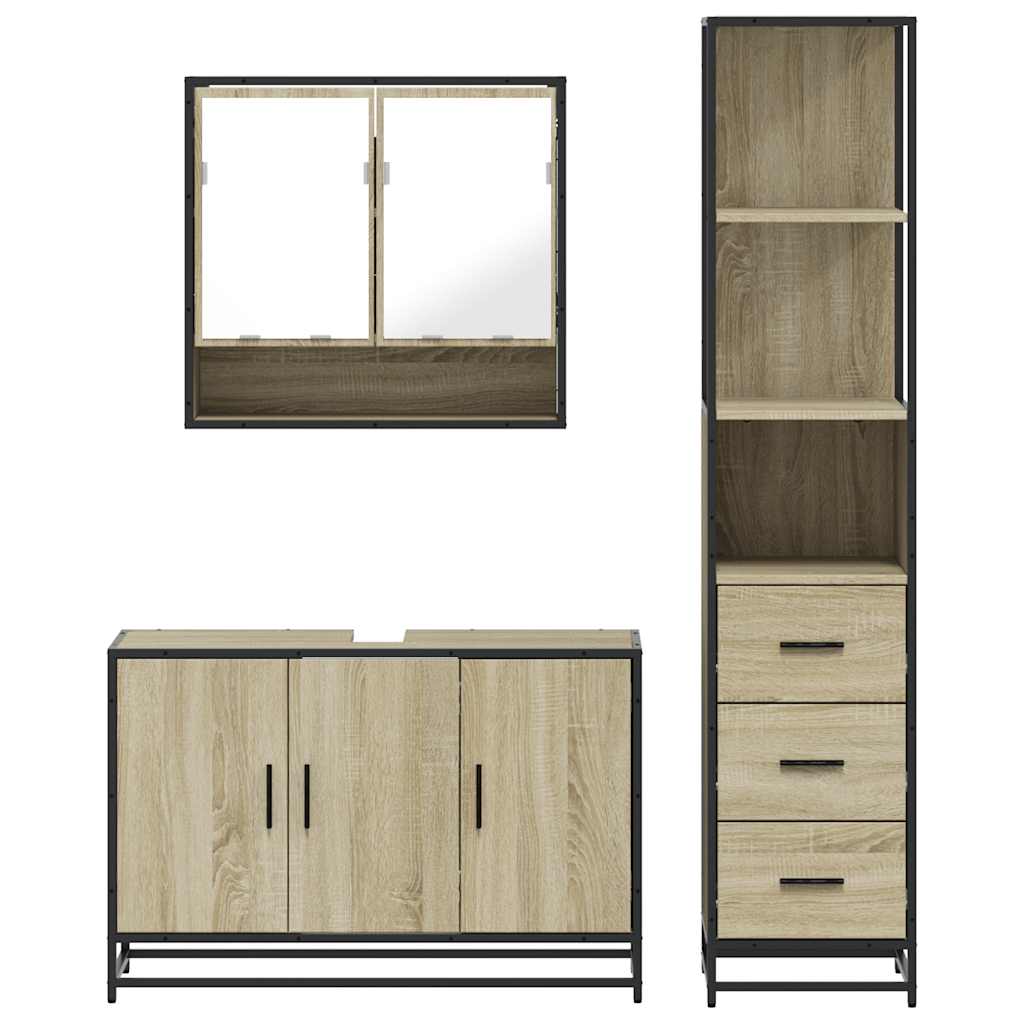 vidaXL 3 Piece Bathroom Furniture Set Sonoma Oak Engineered Wood